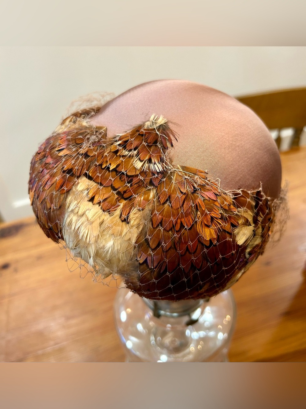 Vintage Feathered Cocktail Hat in Brown and Cream